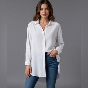 Drop Shoulder Longline Shirt White.